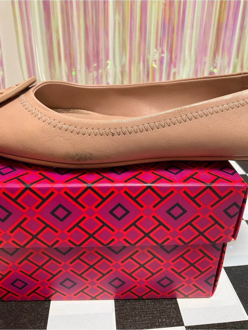 Tory Burch Blush Pink Reva Leather Ballet Flats with Logo Medallion